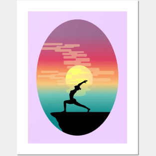 minimalist colorful sunset yoga Posters and Art